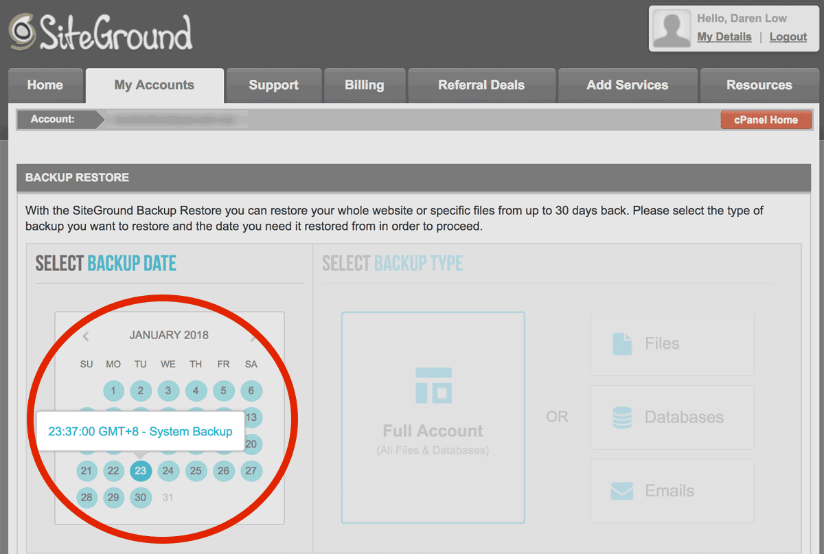 siteground backup restore