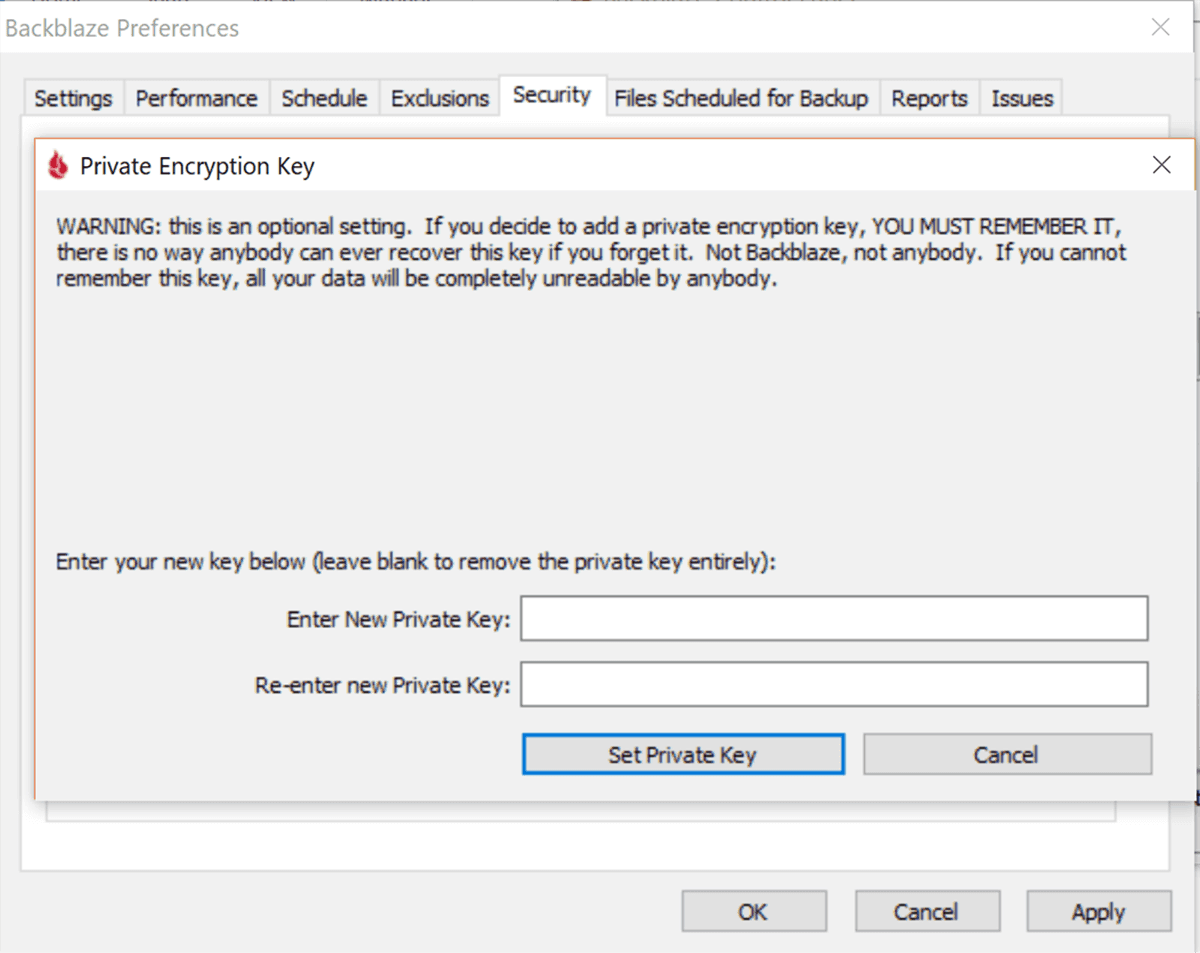 Configurações de segurança de Blackblaze