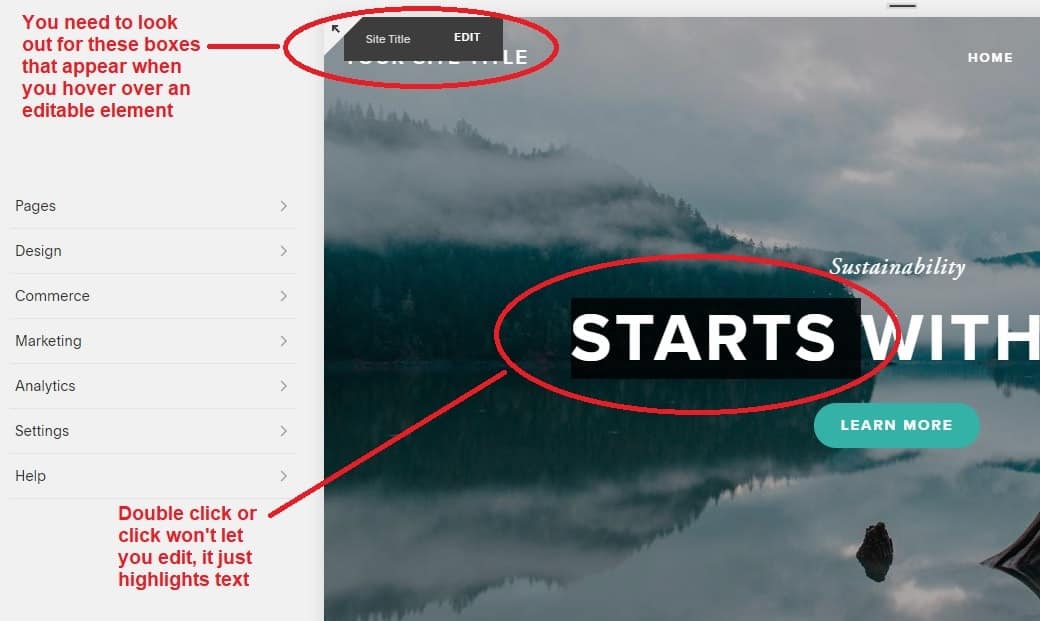making edits on squarespace editor