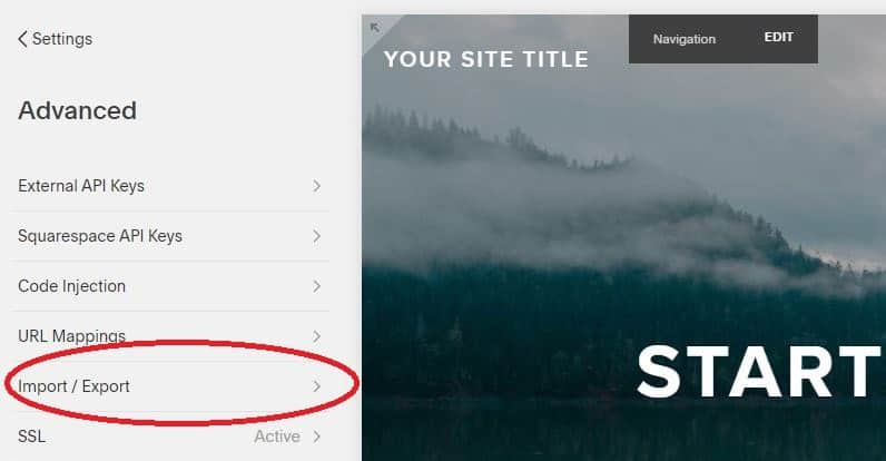 squarespace allows site and data export