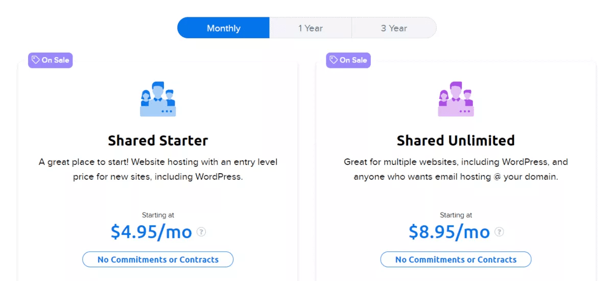 dreamhost offers monthly plans for web hosting