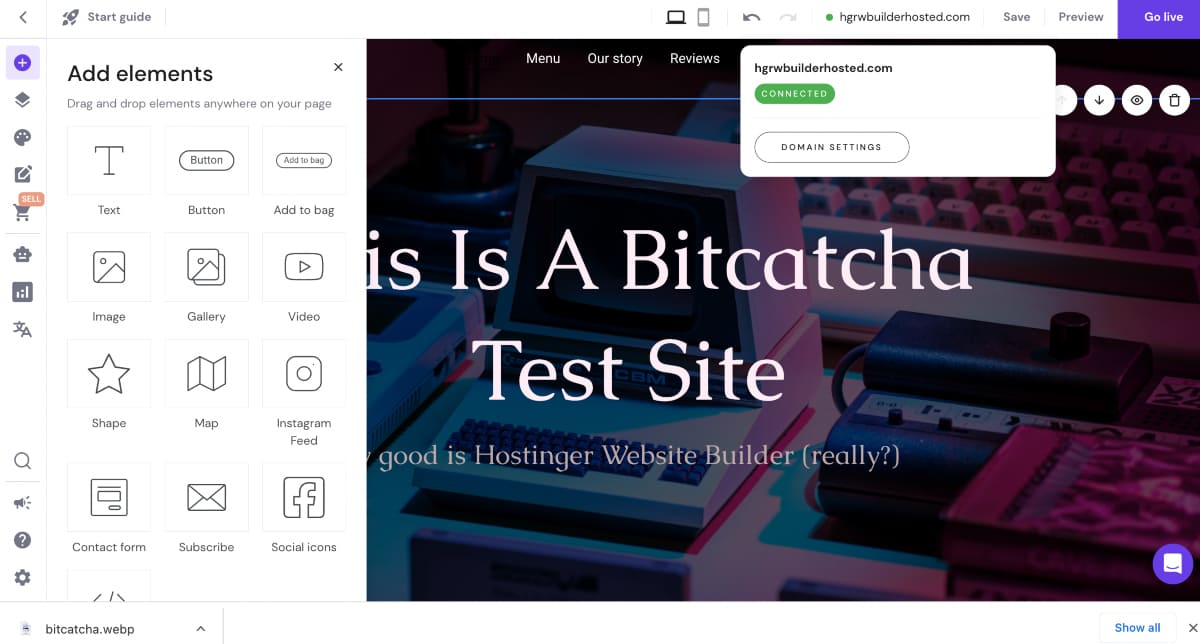 hostinger website builder drag and drop editor