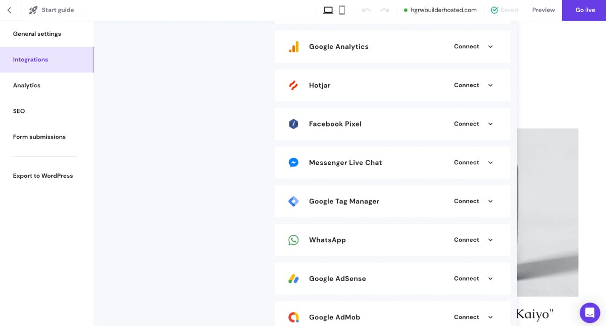hostinger website builder integrations
