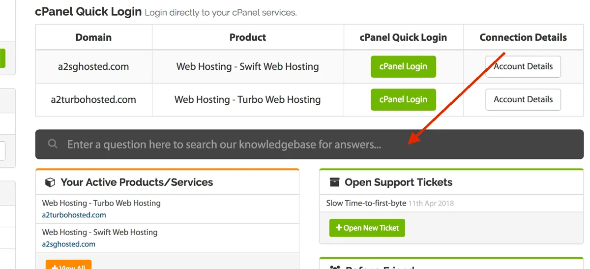 a2 hosting account interface
