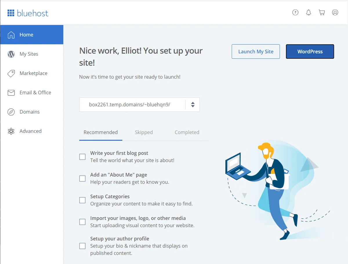 bluehost simple dashboard