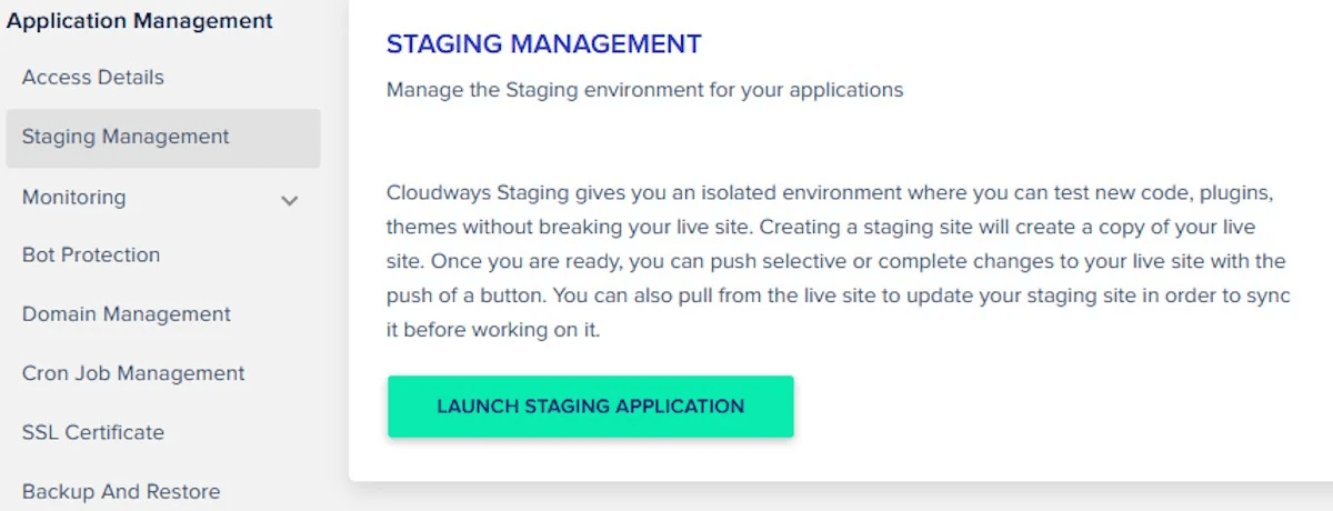 cloudways app staging