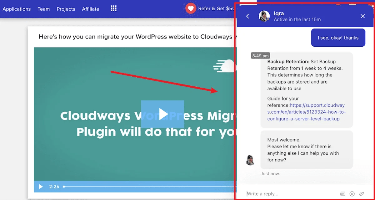 cloudways support live chat customer service reps