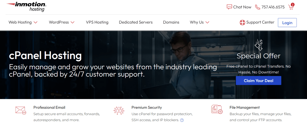 inmotion hosting cpanel hosting services