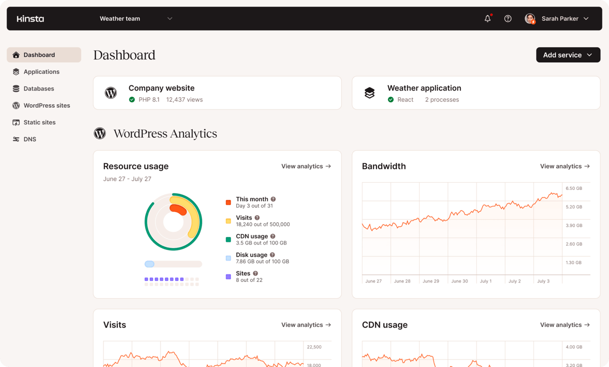 the mykinsta dashboard at kinsta