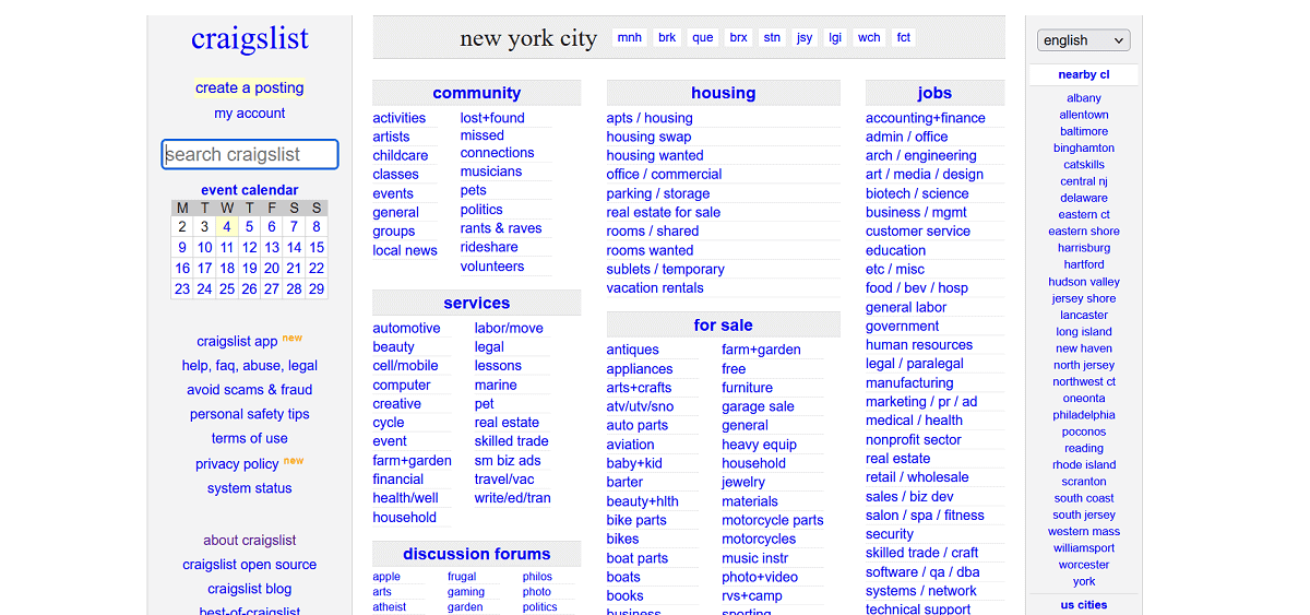 craigslist homepage