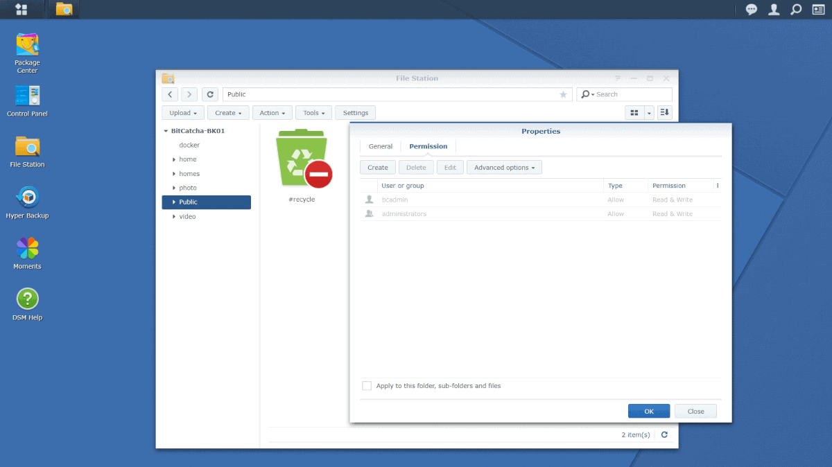 Creating folders in DiskStation Manager (DSM)