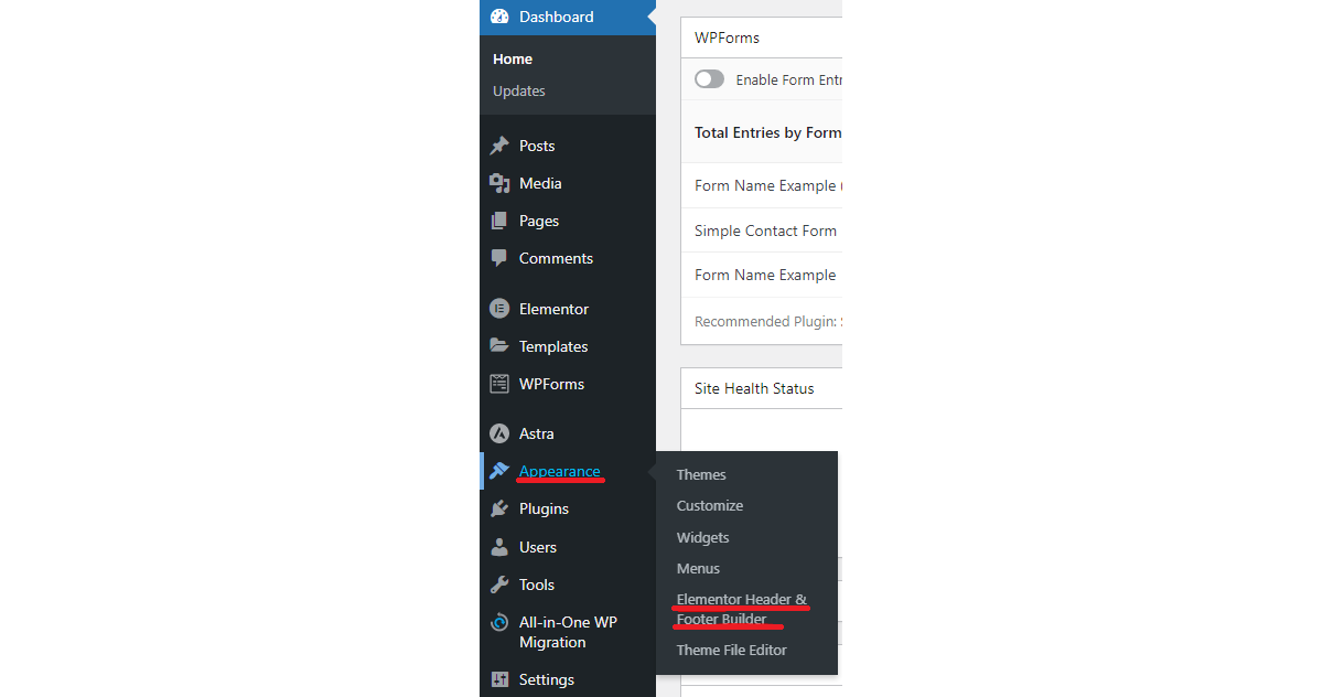 Elementor header and footer builder