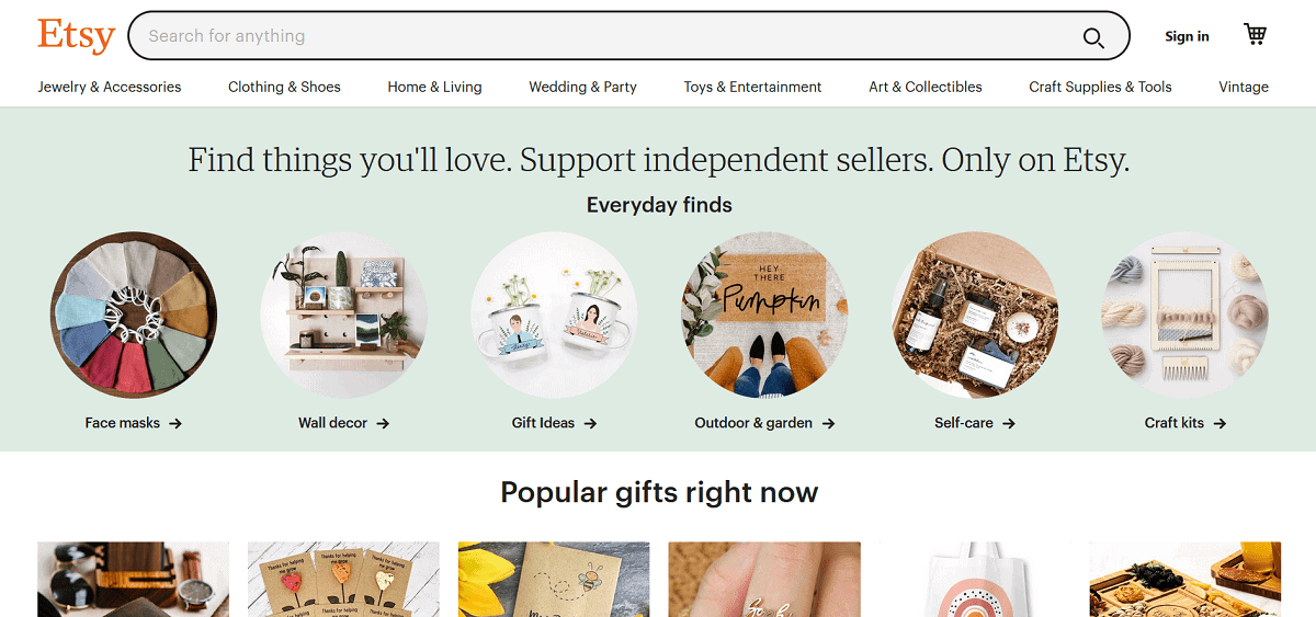 etsy homepage
