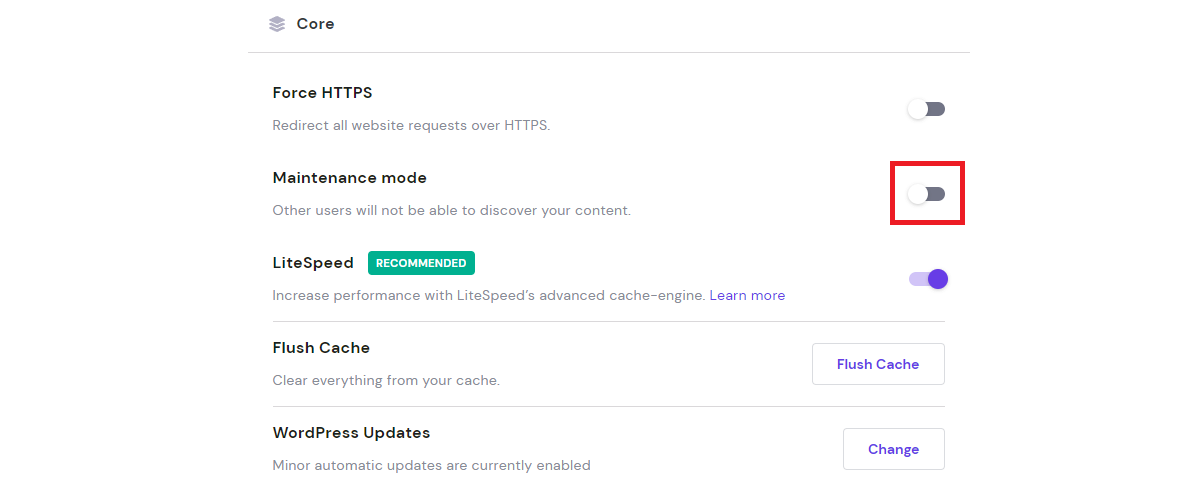 maintenance mode in hostinger hpanel