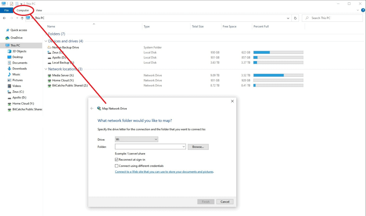 Mapping folders in NAS to device