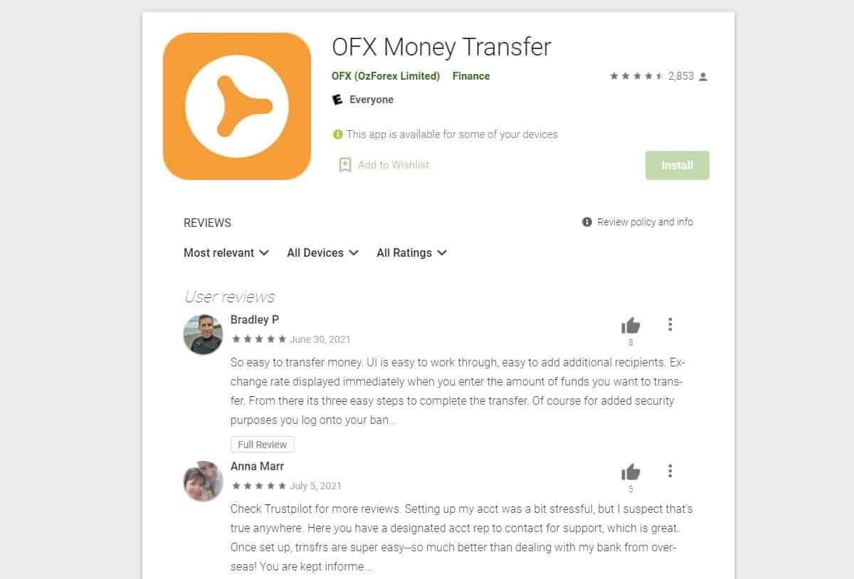 ofx app positive reviews