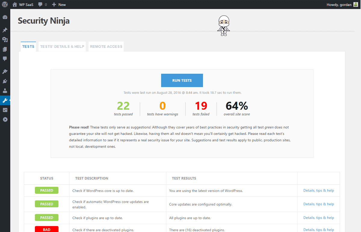 security ninja scan