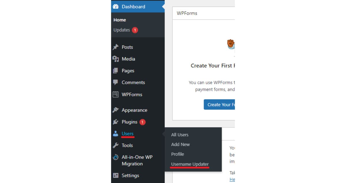 username updater in wordpress