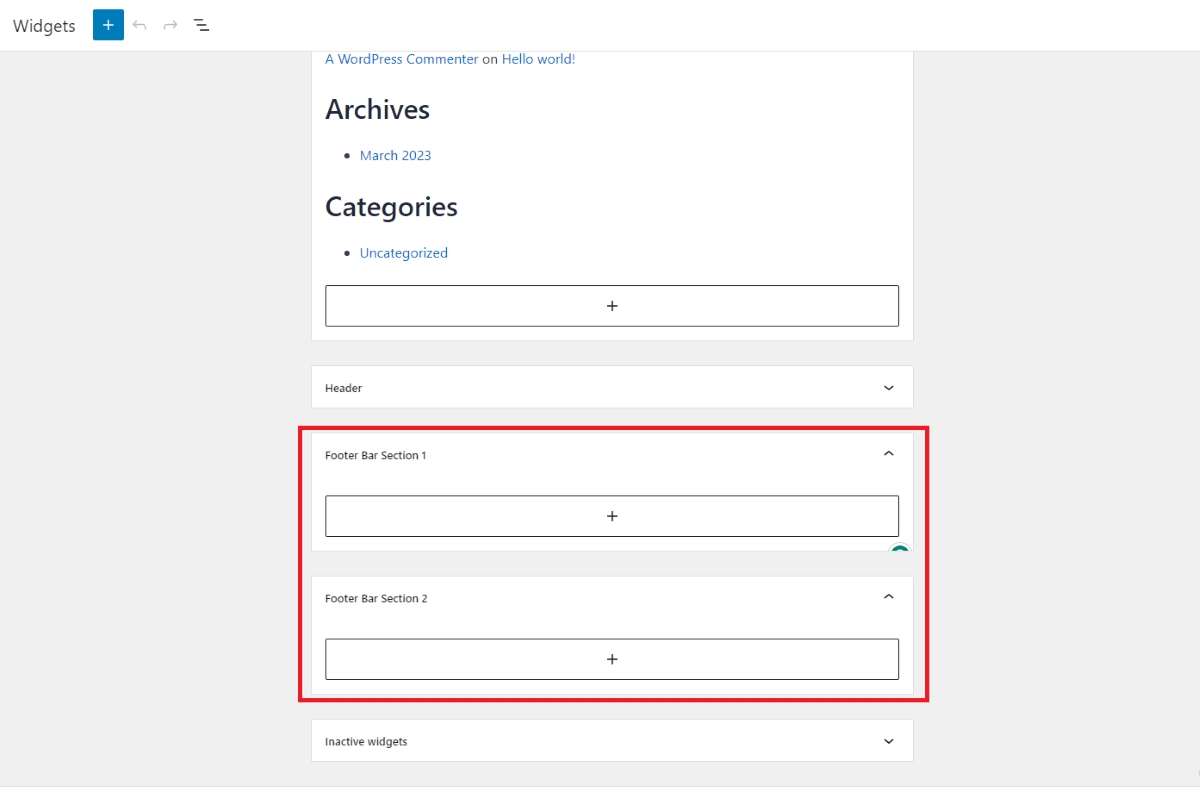 widgets footer