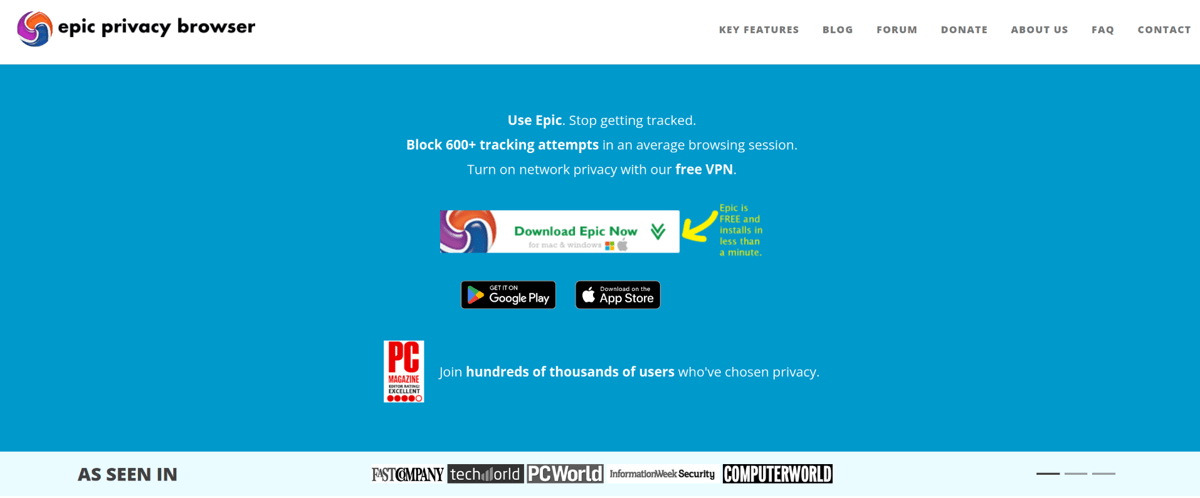 epic privacy browser homepage