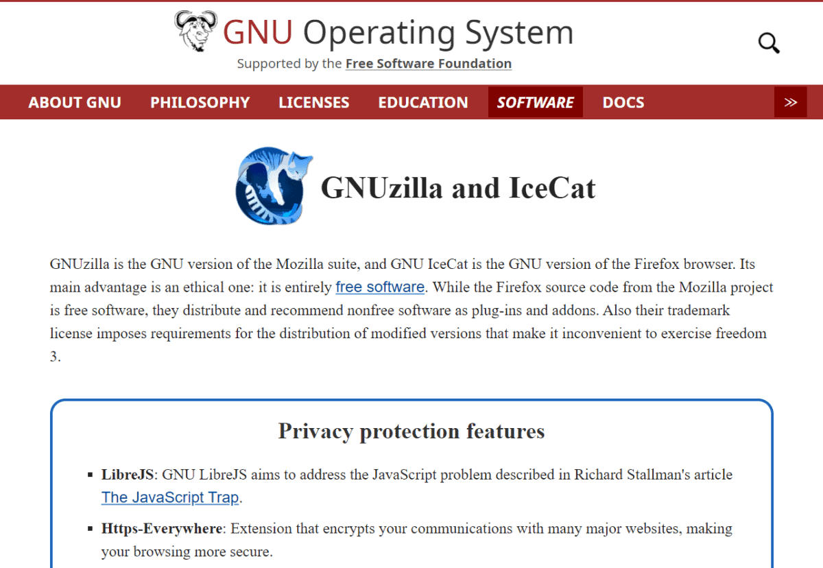 gnu icecat browser homepage