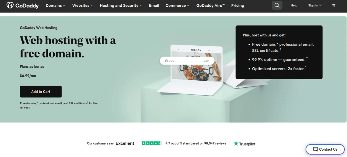 godaddy web hosting services with free domain