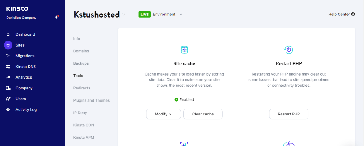 kinsta dashboard