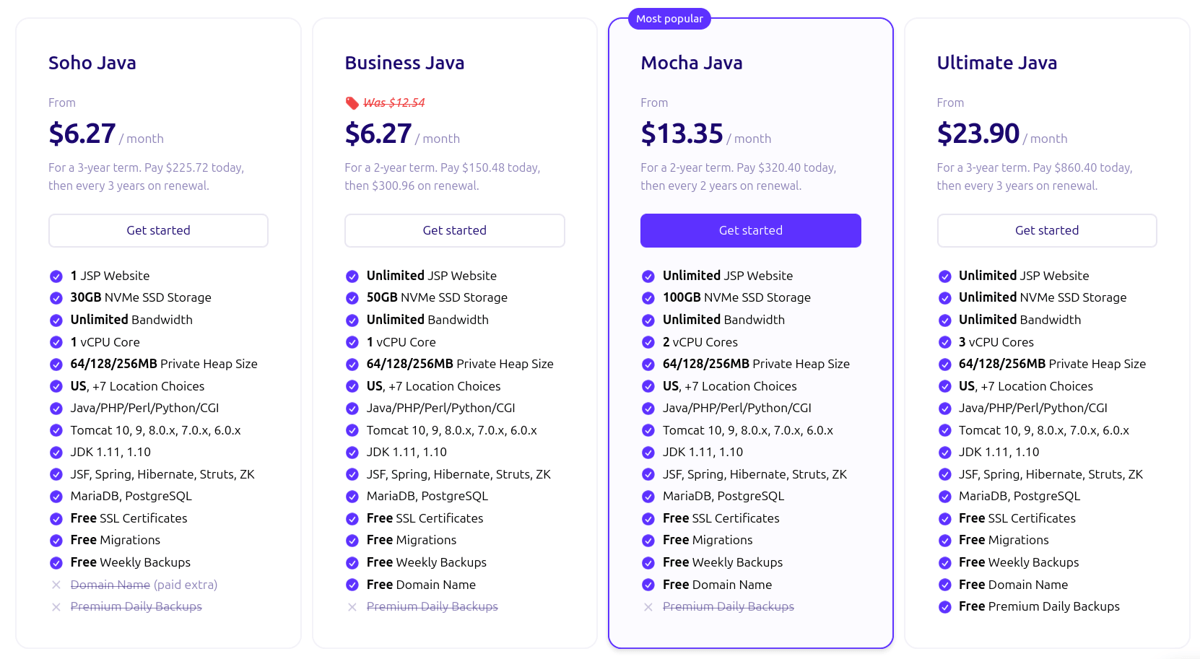 mochahost java hosting plans