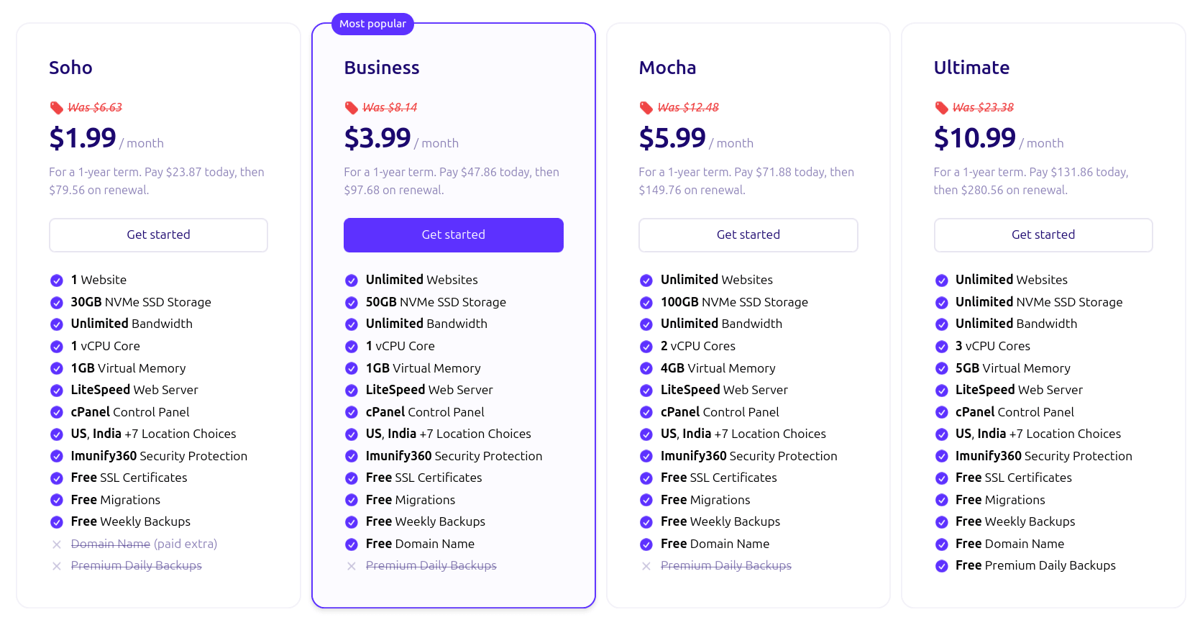 mochahost shared hosting plans