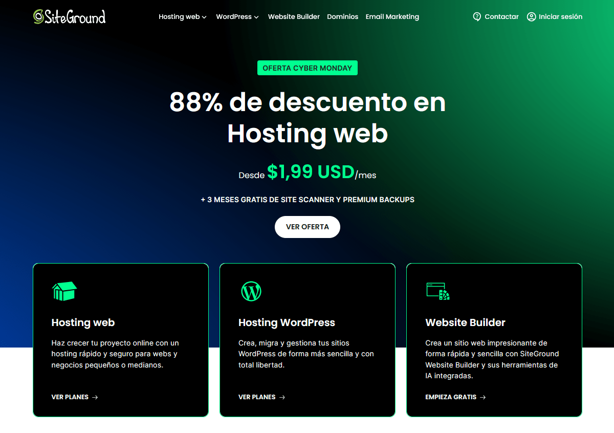 Ofertas do SiteGround na cyber monday 2025