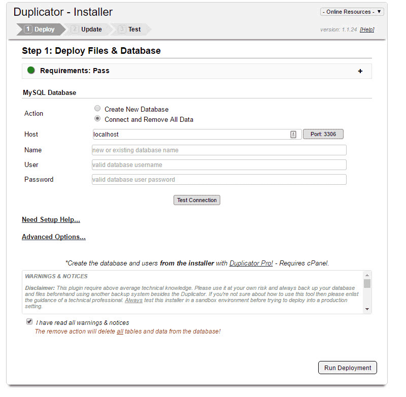 migrate wordpress install