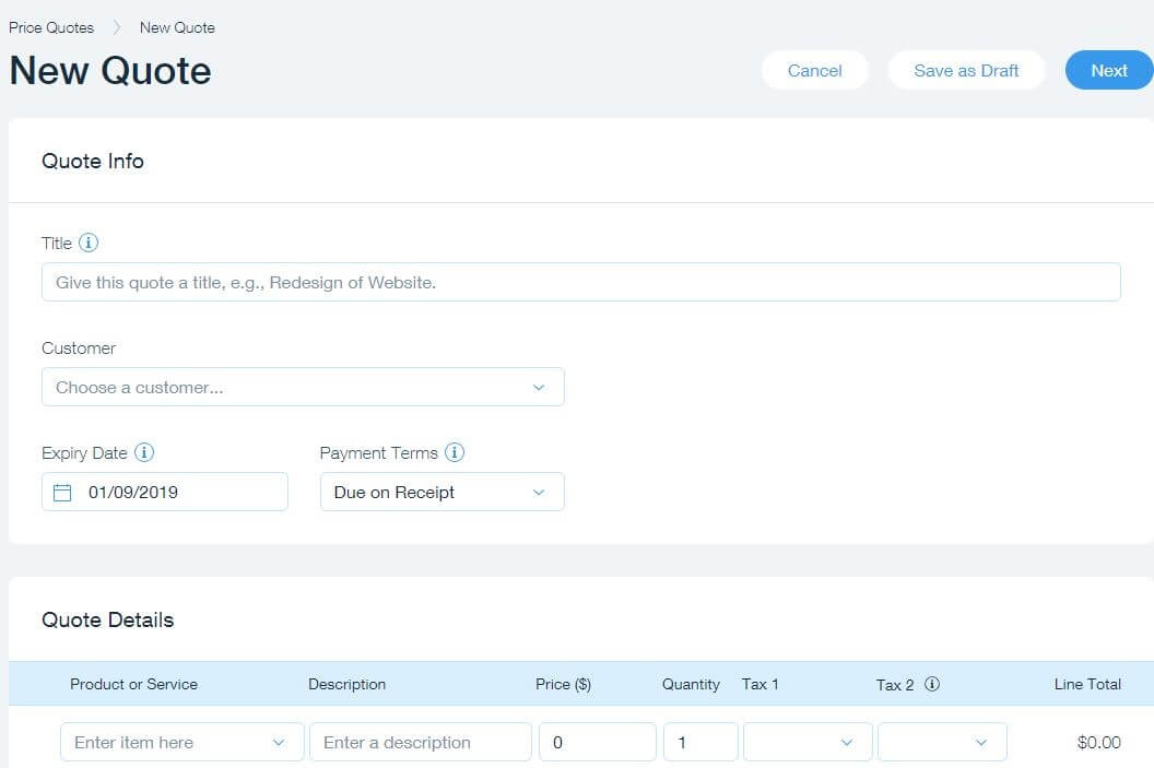 Wix Customer Quotations