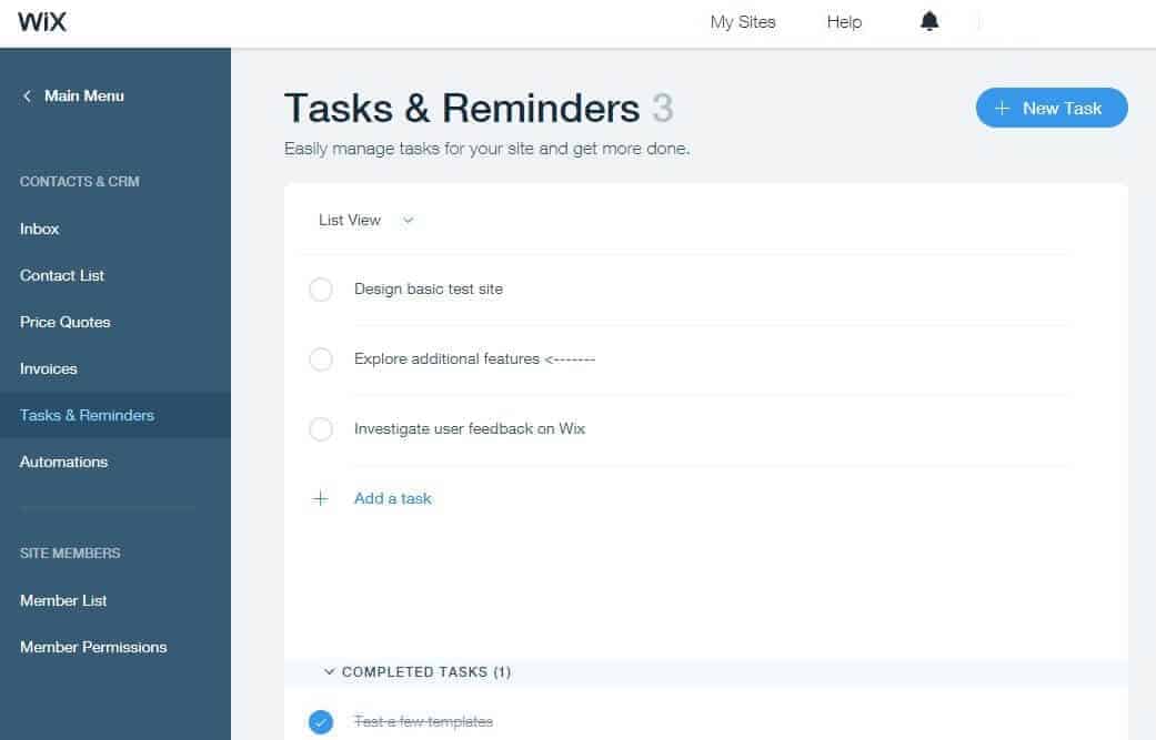 Wix Tasks and Reminders