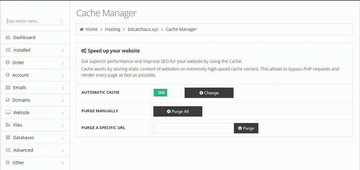 Hostinger Cache Manager Setting