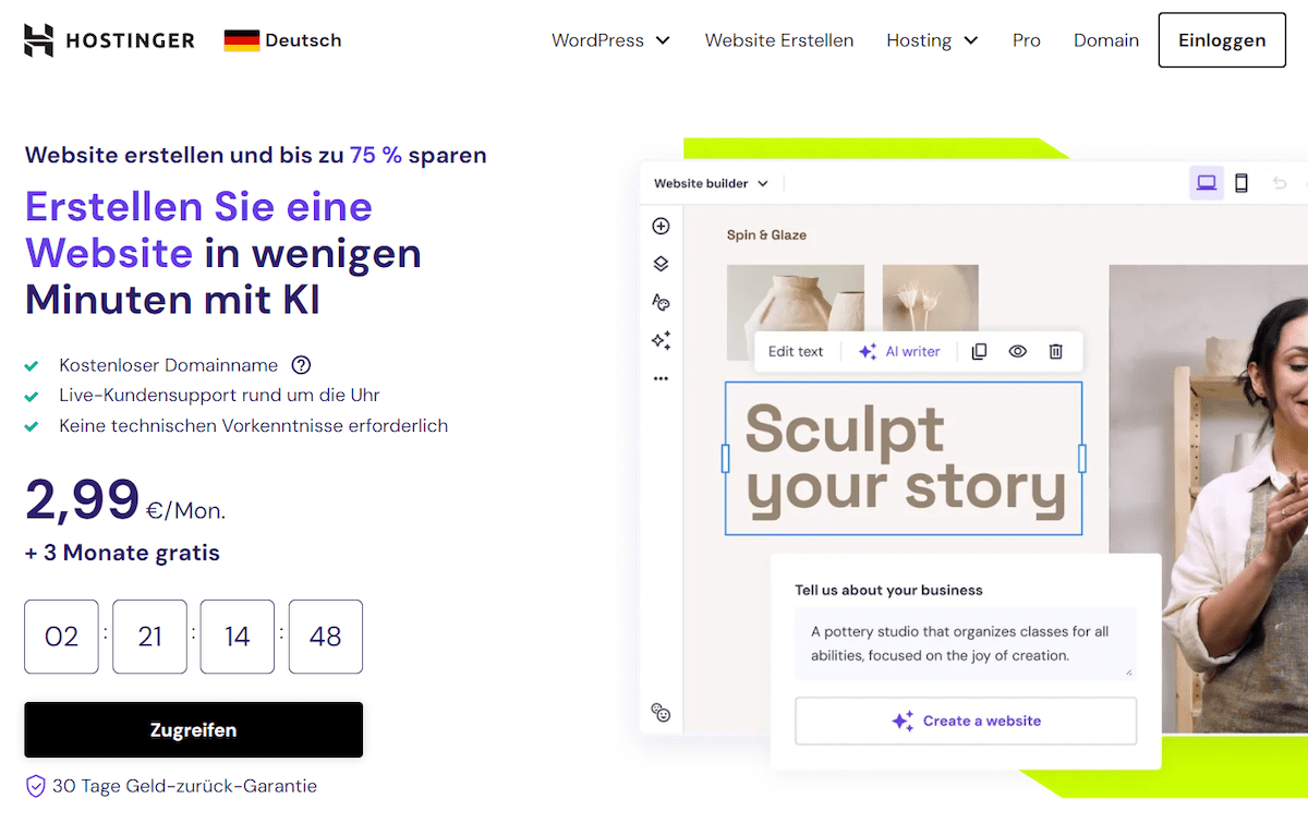 hostinger website builder de