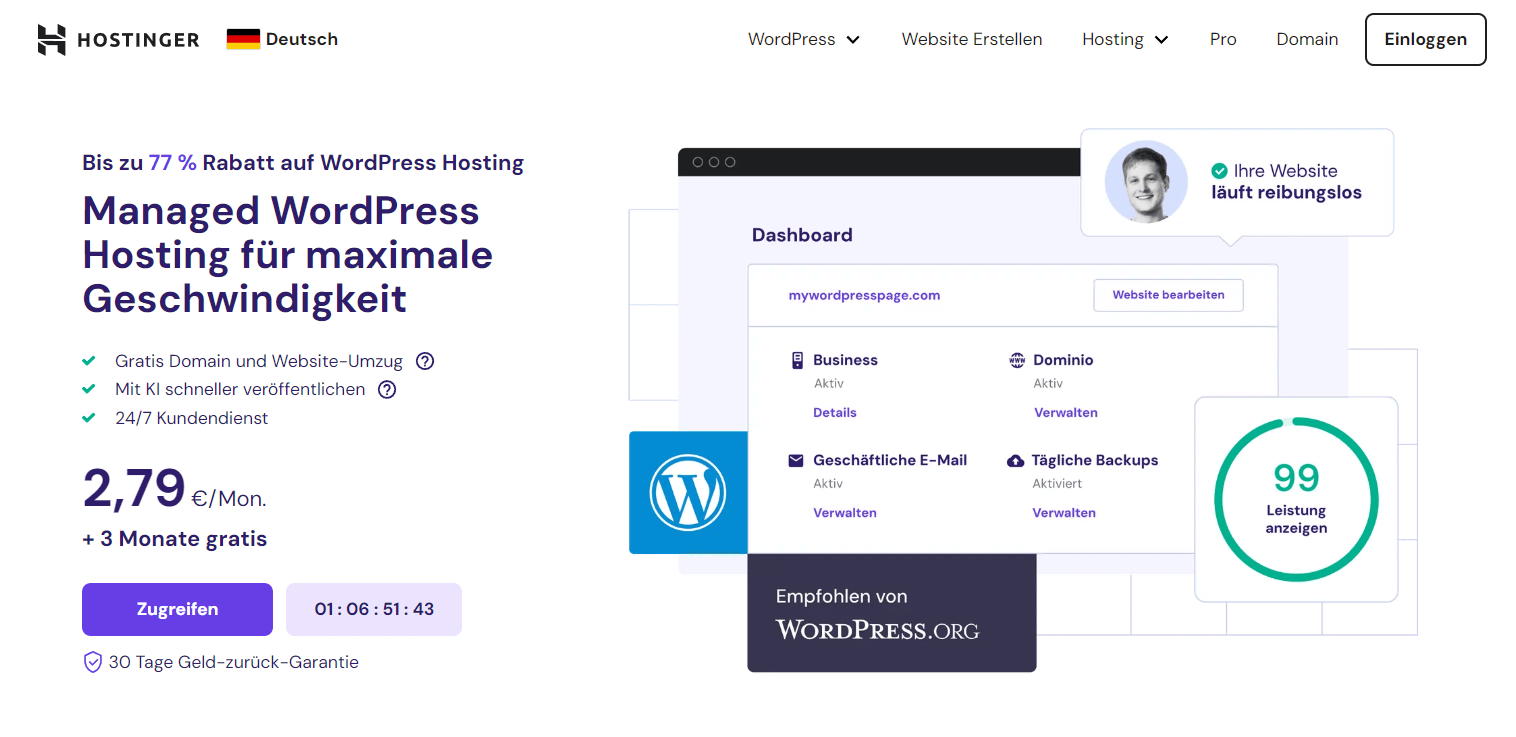 hostinger wordpress hosting de