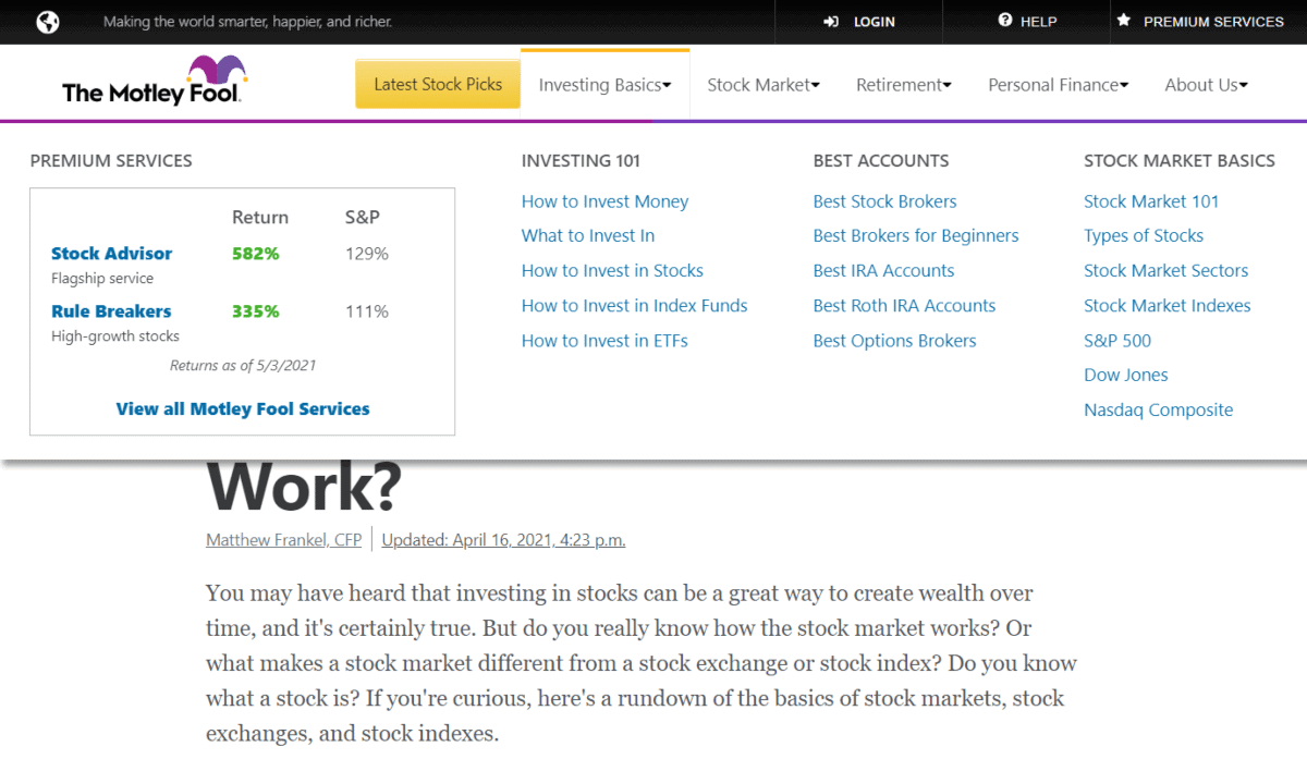 fool.com finance blog navigation bar