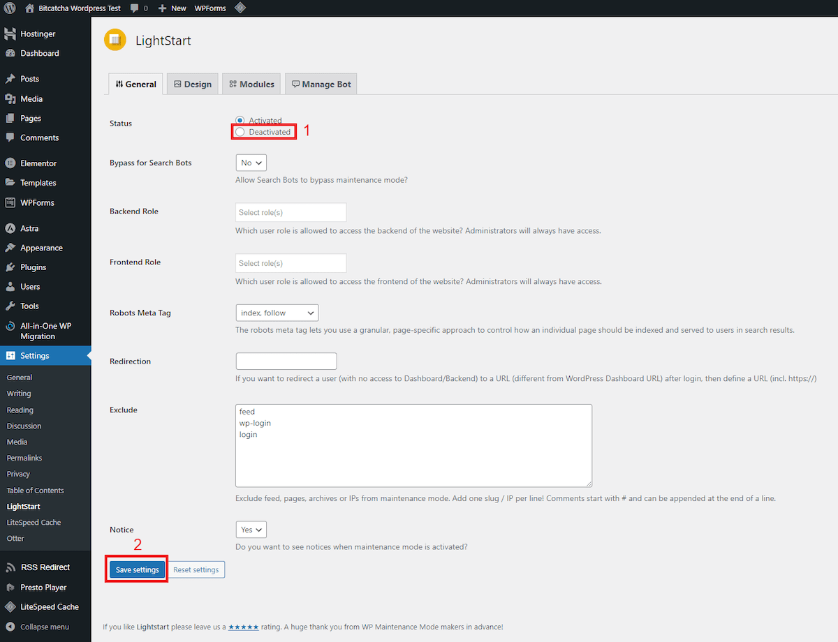 lightstart deactived mode