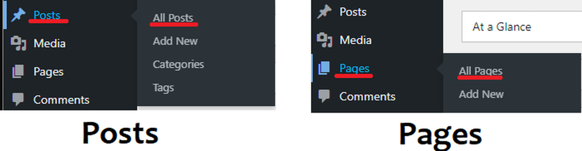 wordpress posts and pages