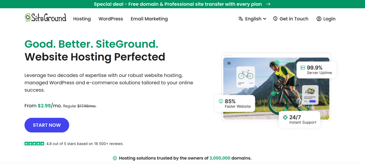 siteground web hosting homepage
