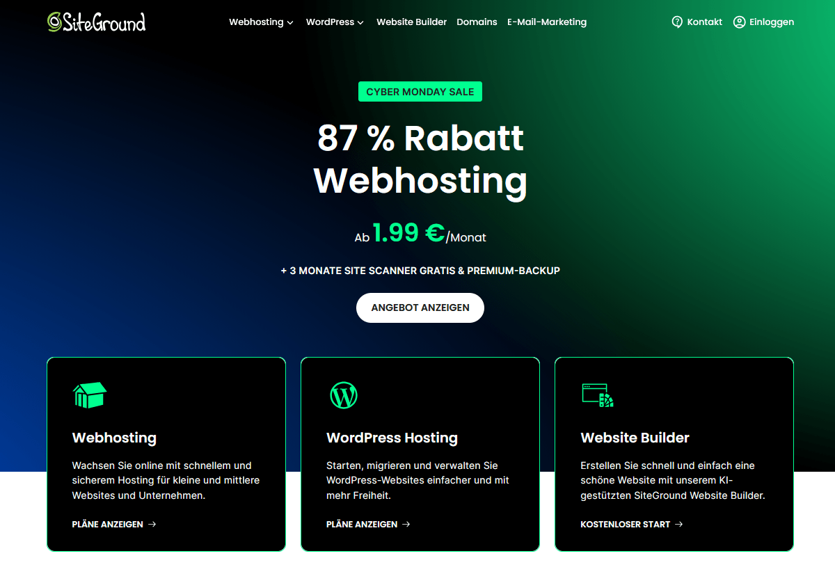 SiteGround Cyber Monday Angebote 2025