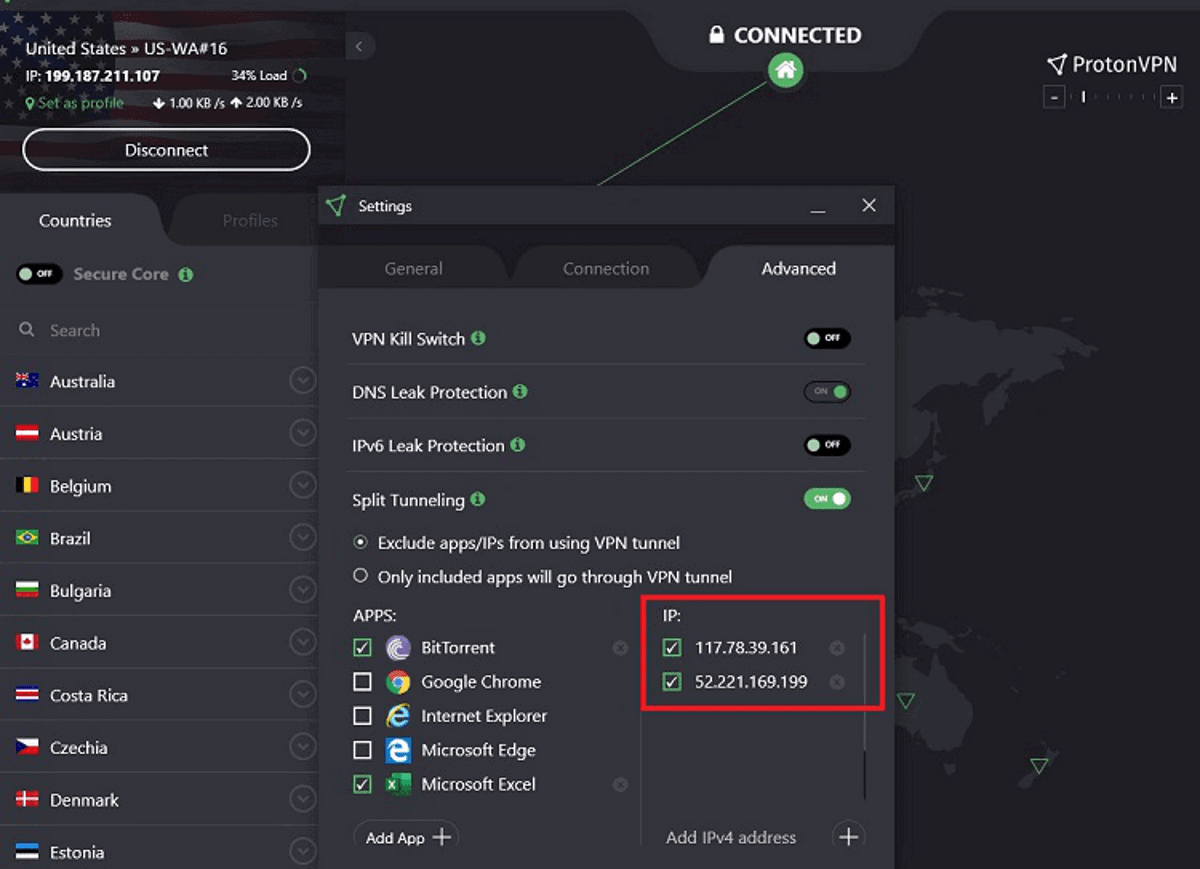 protonvpn split tunneling