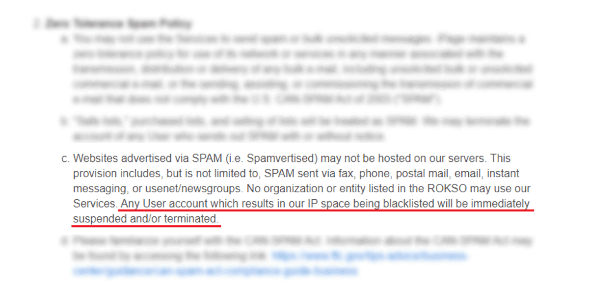 ipage spam policy resulting in account termination