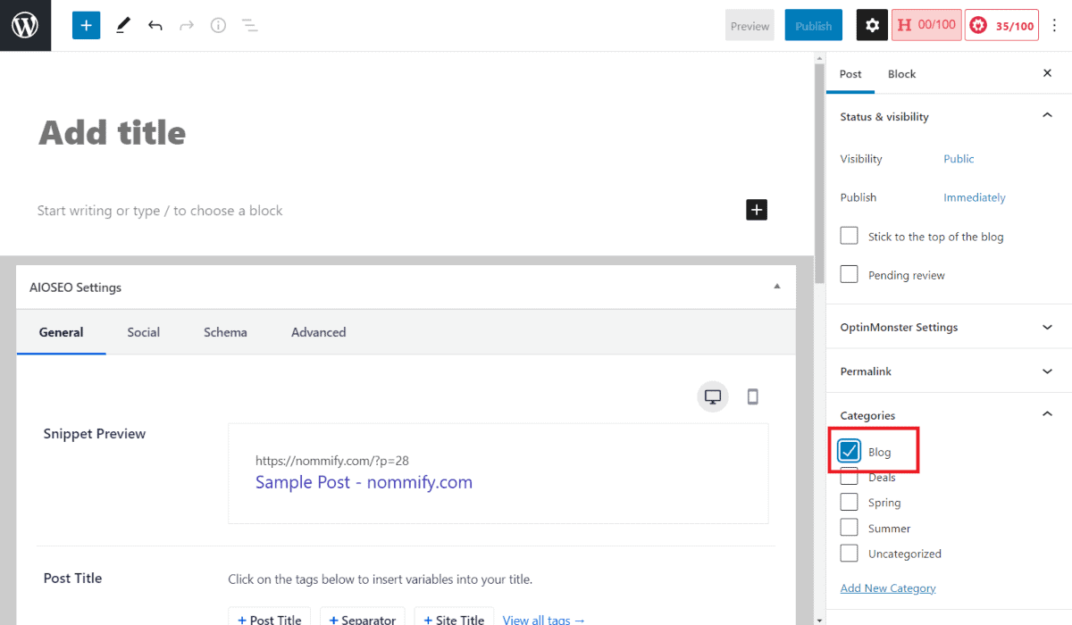 creating a blog post on wordpress