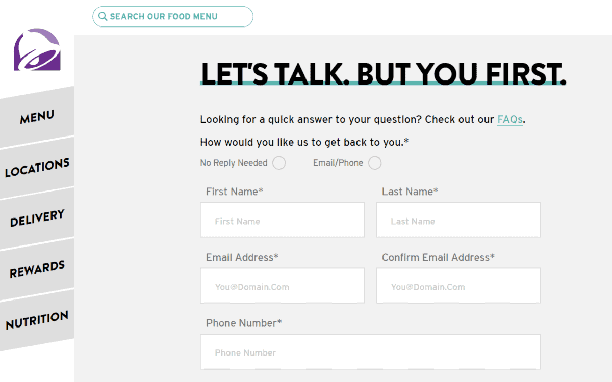 tacobell contact page