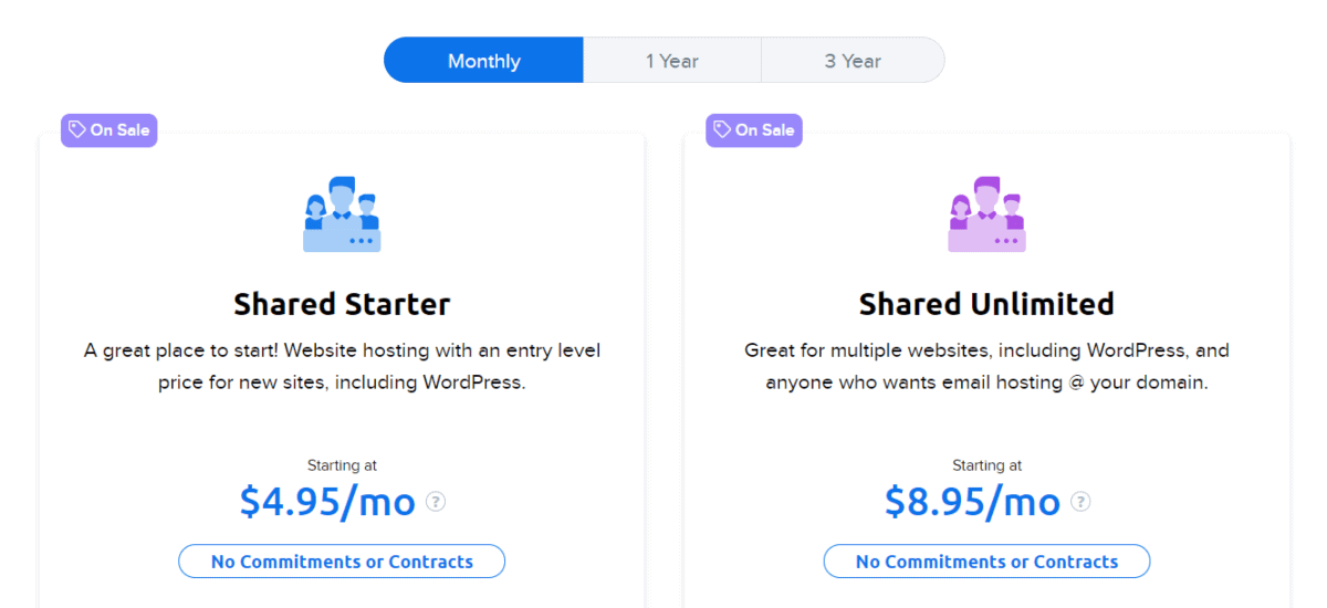 dreamhost offers monthly plans for web hosting