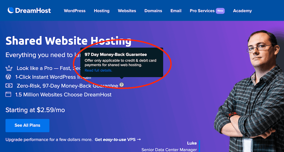 DreamHost 97-day money-back guarantee