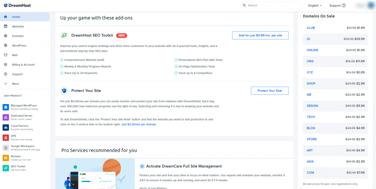 DreamHost panel