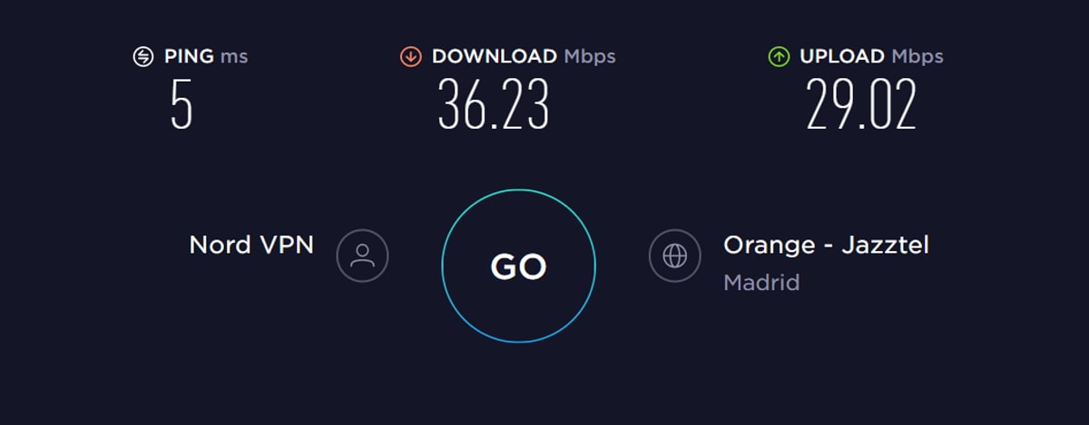 NordVpn Speed test spain