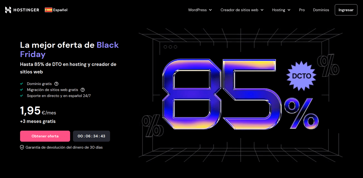 Venta del Cyber Monday de Hostinger 2024